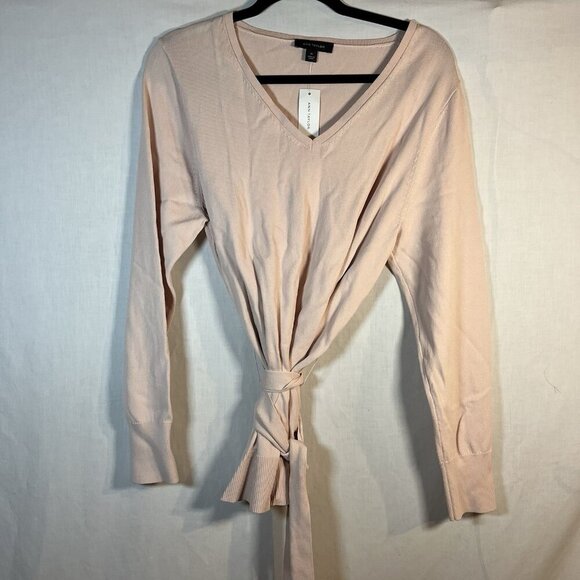Ann Taylor Sweater Belted Tie Waist V-neck Light Peach‎ Size XL NWT - Picture 1 of 4